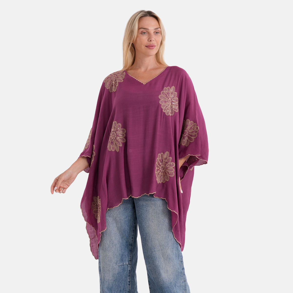La Marey Sequins Embroidery Poncho Top (One Size) - Purple V32622228 0