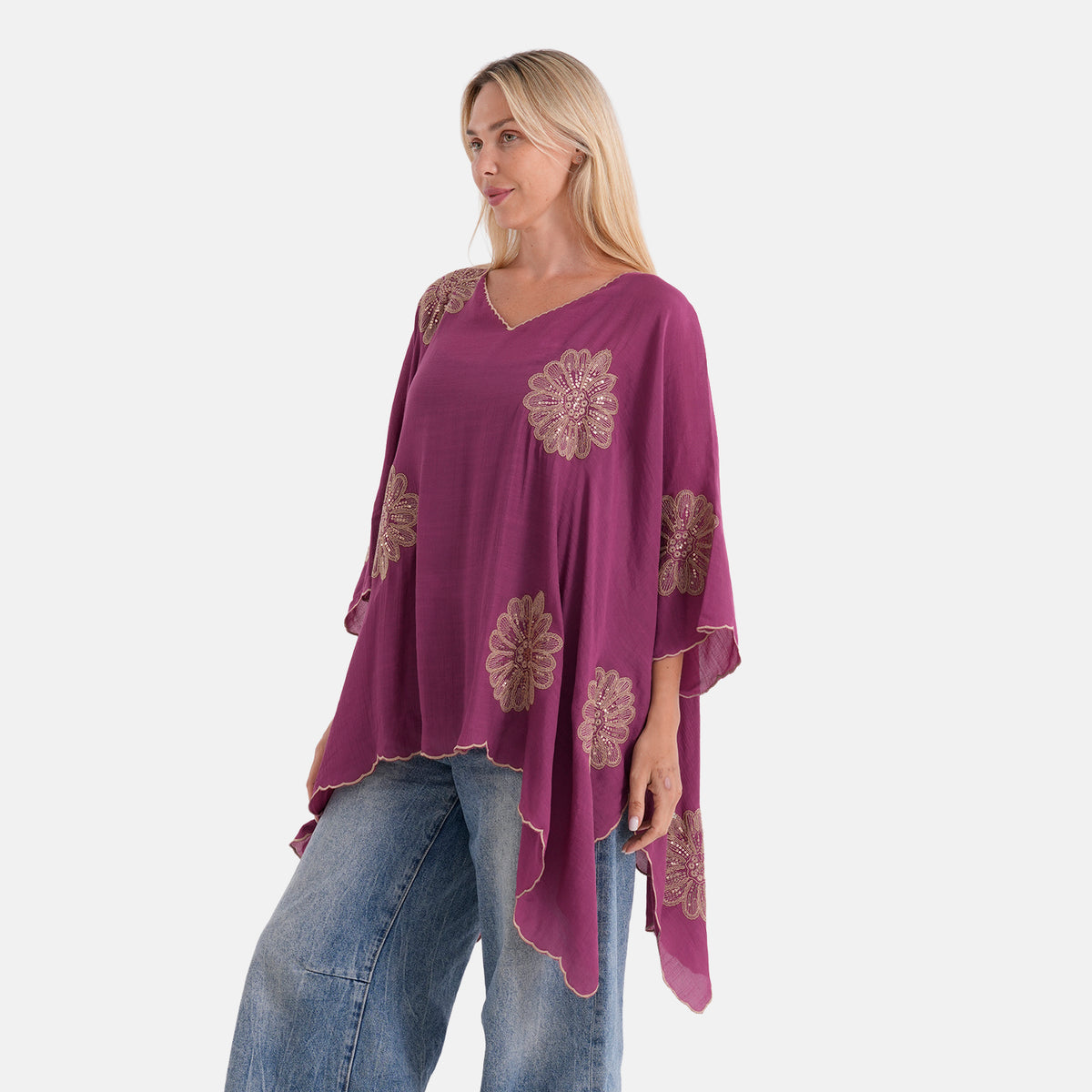 La Marey Sequins Embroidery Poncho Top (One Size) - Purple V32622228 3