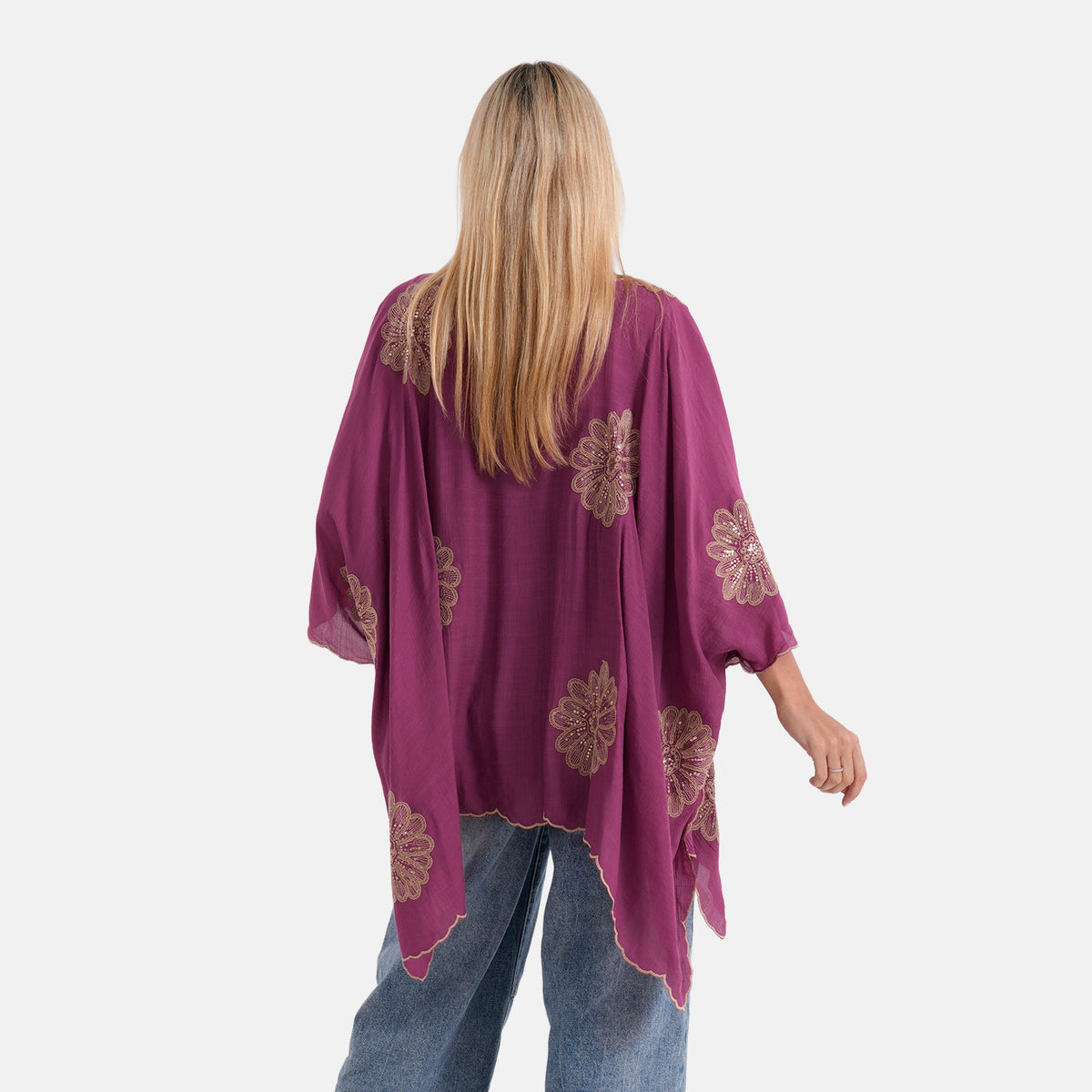 La Marey Sequins Embroidery Poncho Top (One Size) - Purple V32622228 4