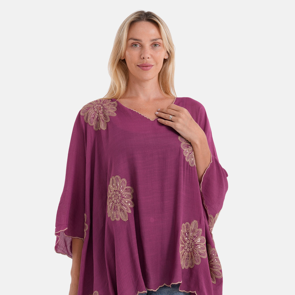 La Marey Sequins Embroidery Poncho Top (One Size) - Purple_8481518_4