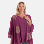 La Marey Sequins Embroidery Poncho Top (One Size) - Purple_8481518_4