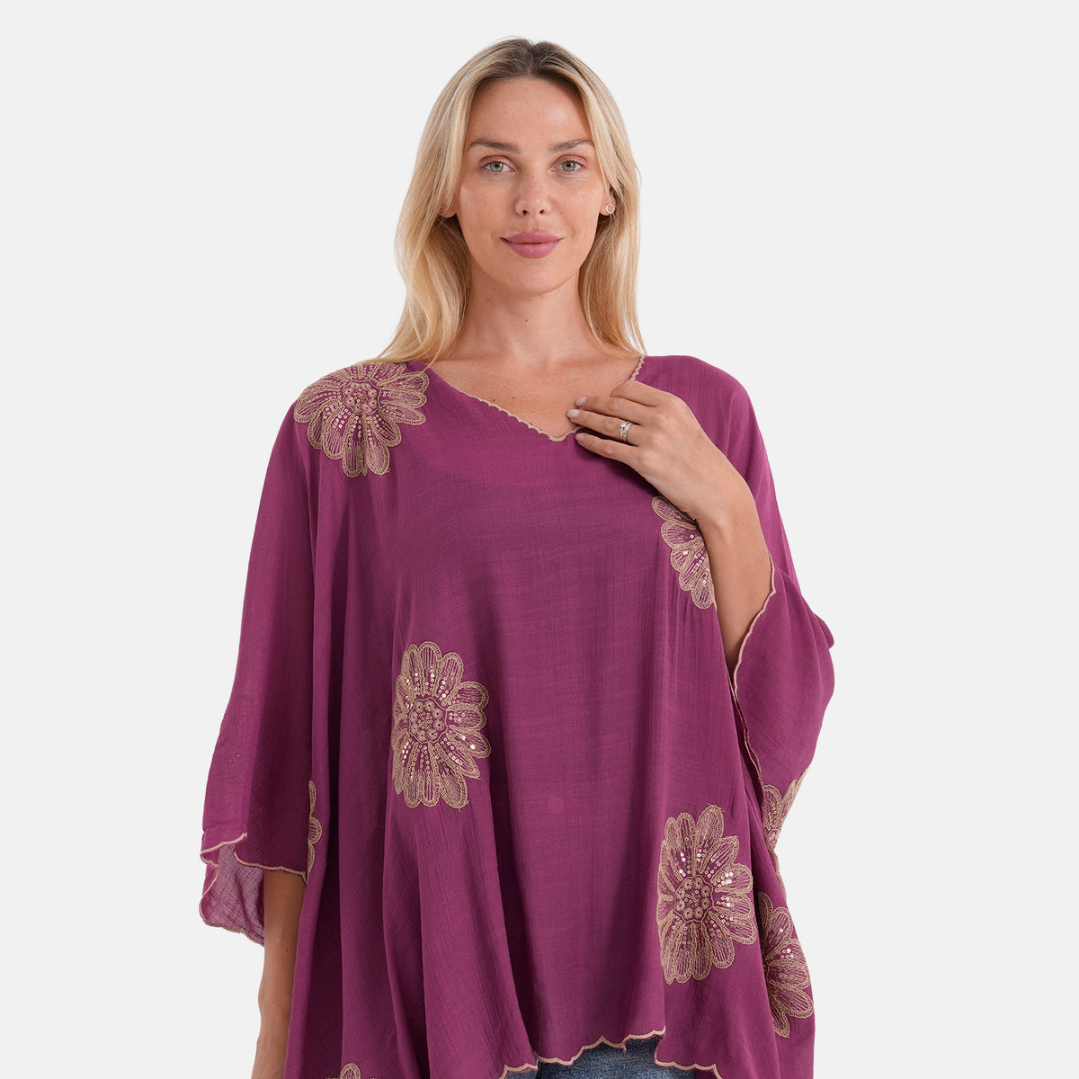 La Marey Sequins Embroidery Poncho Top (One Size) - Purple V32622228 5