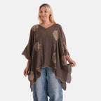 La Marey Sequins Embroidery Poncho Top (One Size) - Brown_8481524