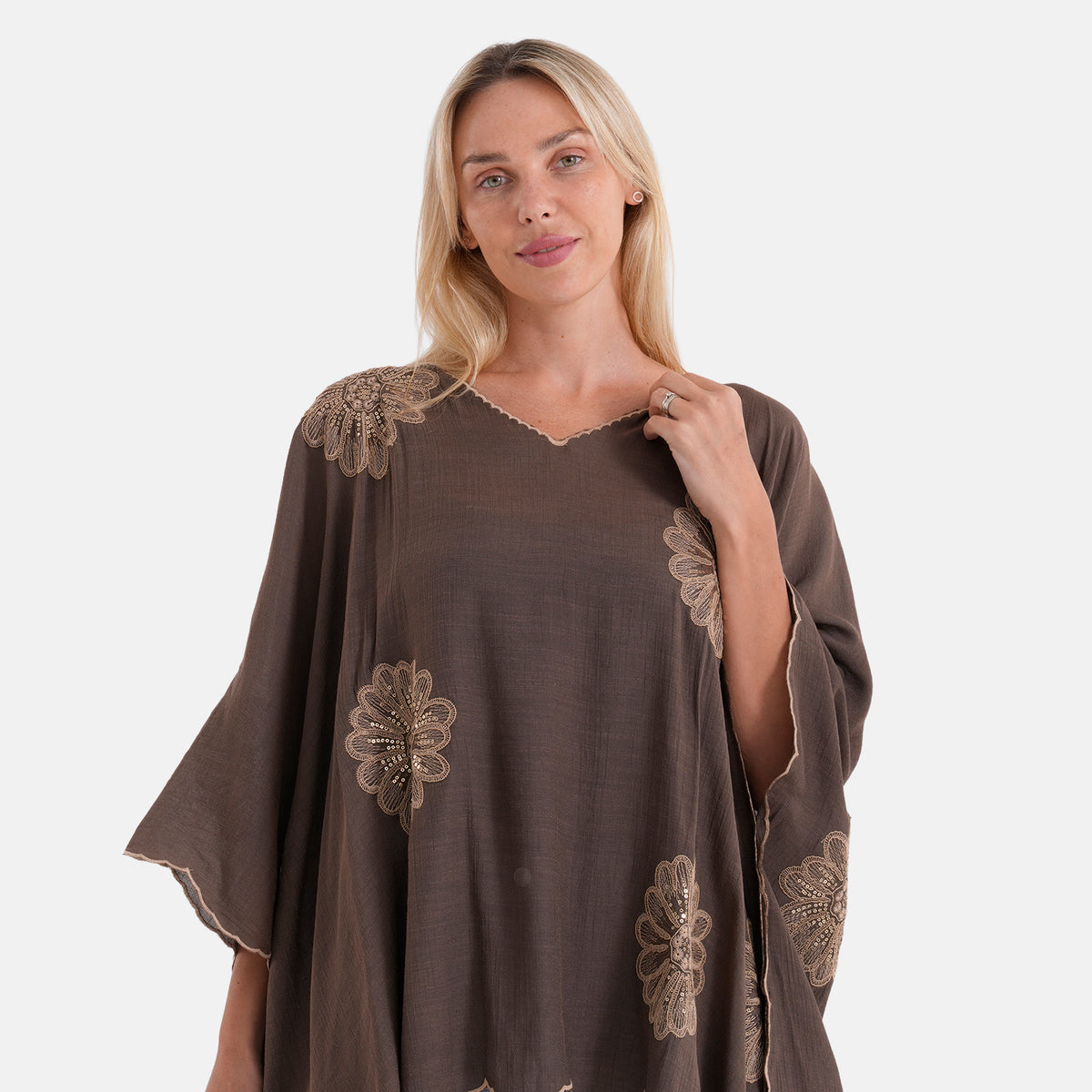 La Marey Sequins Embroidery Poncho Top (One Size) - Brown 8481524 5