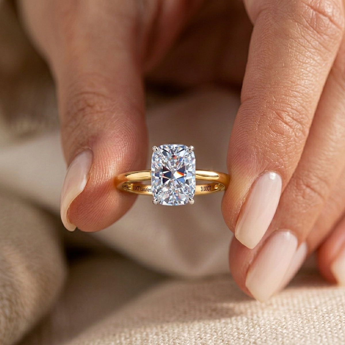 Luxuriant 18K Yellow Gold IGI Certified VS/EF Lab Grown OLD MINE CUT Diamond Solitaire Ring 3.00 Ct 8481529 2