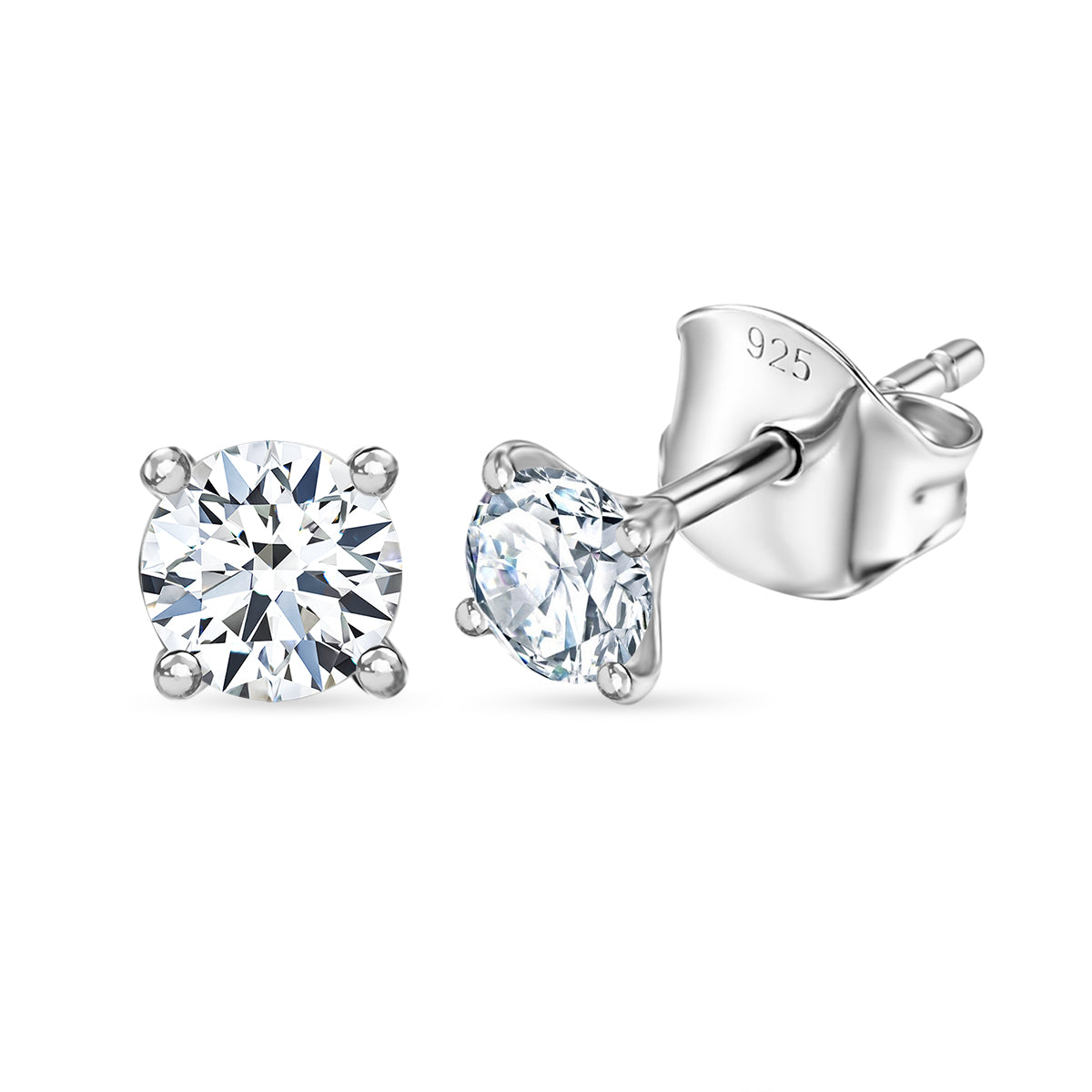 Moissanite Solitaire Stud Push Back Earring in Platinum Overlay Sterling Silver V32704631 0