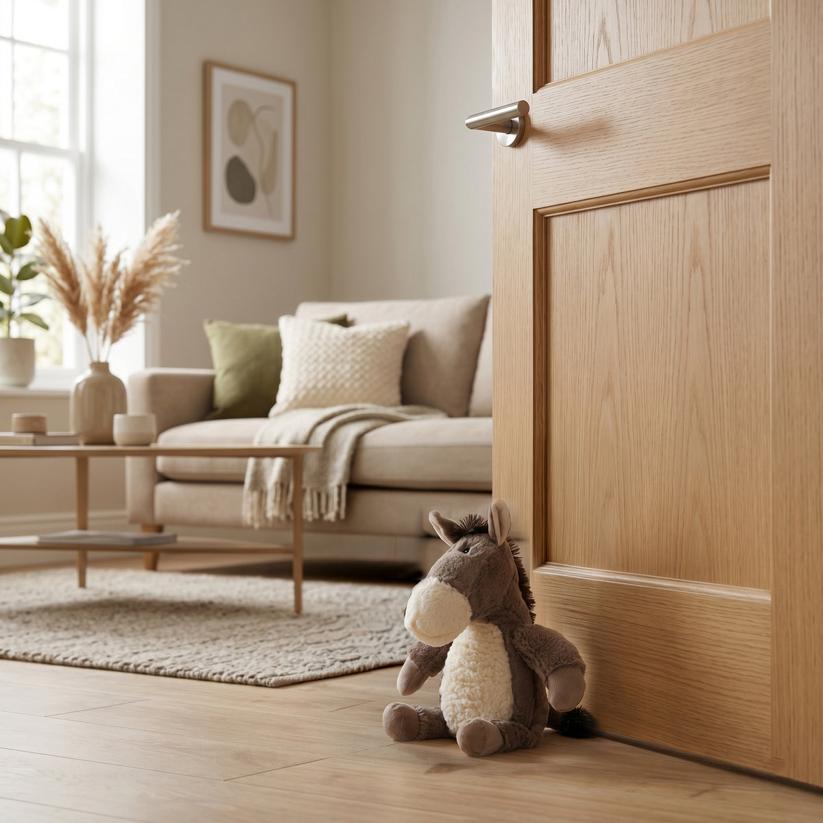 LIVMORE Decorative Plush Horse Door Stopper - Anti-Slam &amp; Lockout Protection &amp; Pinch-Free Safety (25x18x17 cm) - Brown V32519936 1
