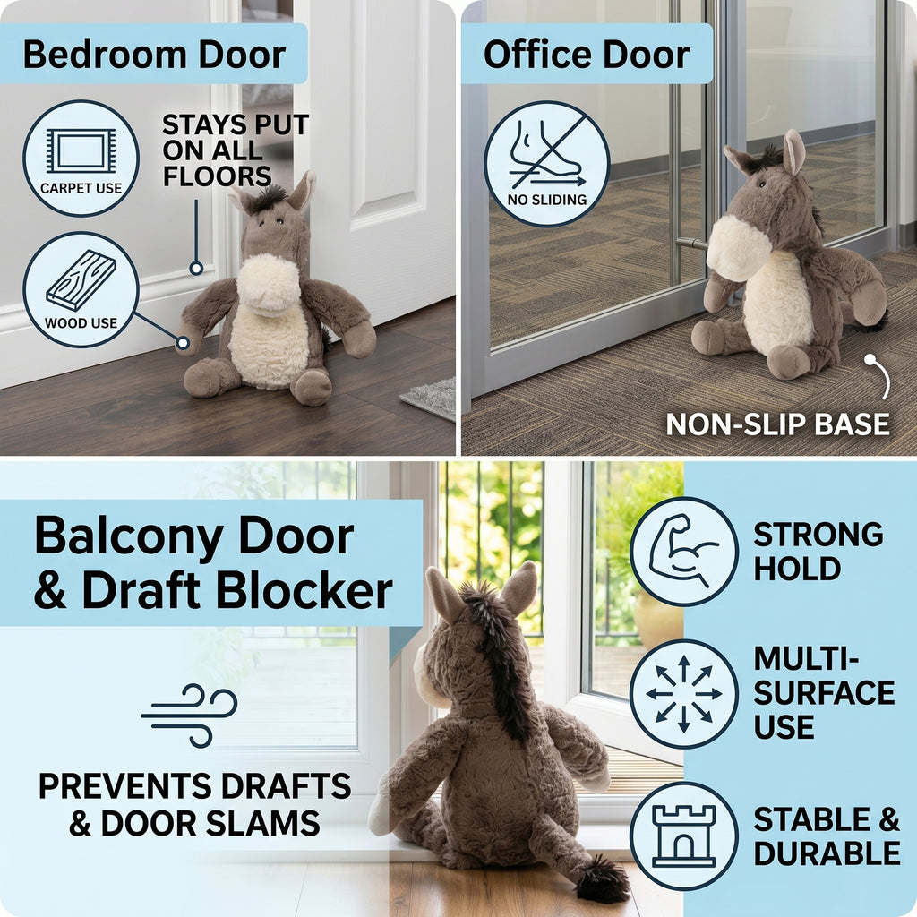 LIVMORE Decorative Plush Horse Door Stopper - Anti-Slam & Lockout Protection & Pinch-Free Safety (25x18x17 cm) - Brown_8481571_4