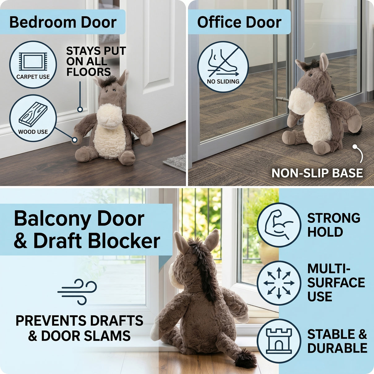 LIVMORE Decorative Plush Horse Door Stopper - Anti-Slam &amp; Lockout Protection &amp; Pinch-Free Safety (25x18x17 cm) - Brown V32519936 4