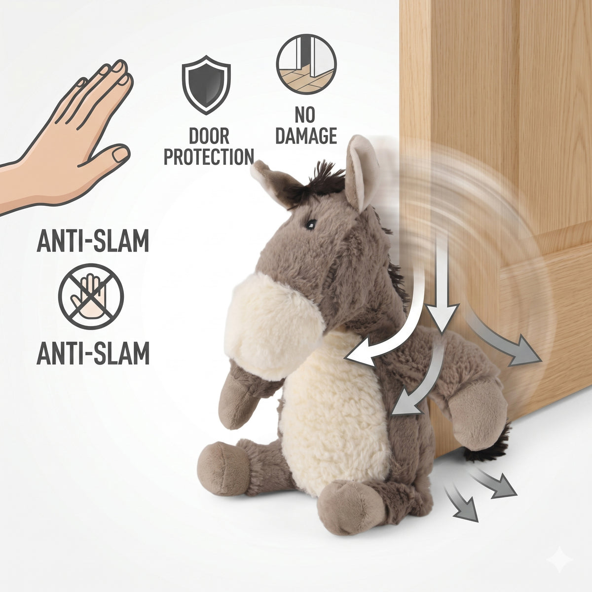 LIVMORE Decorative Plush Horse Door Stopper - Anti-Slam &amp; Lockout Protection &amp; Pinch-Free Safety (25x18x17 cm) - Brown V32519936 5