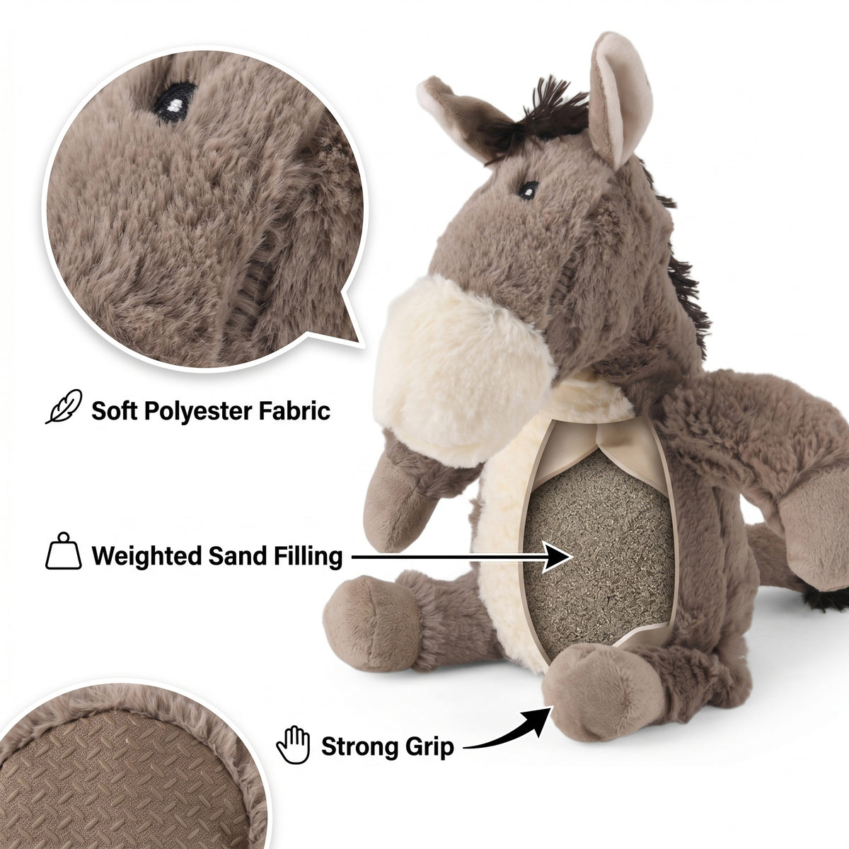 LIVMORE Decorative Plush Horse Door Stopper - Anti-Slam &amp; Lockout Protection &amp; Pinch-Free Safety (25x18x17 cm) - Brown V32519936 6