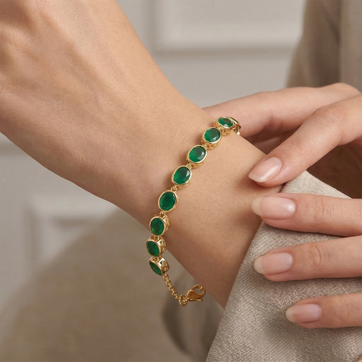 Verde Onyx Linking Bracelet (Size - 7.5) with Lobster Clasp 13.94 Ct. V32515946 2