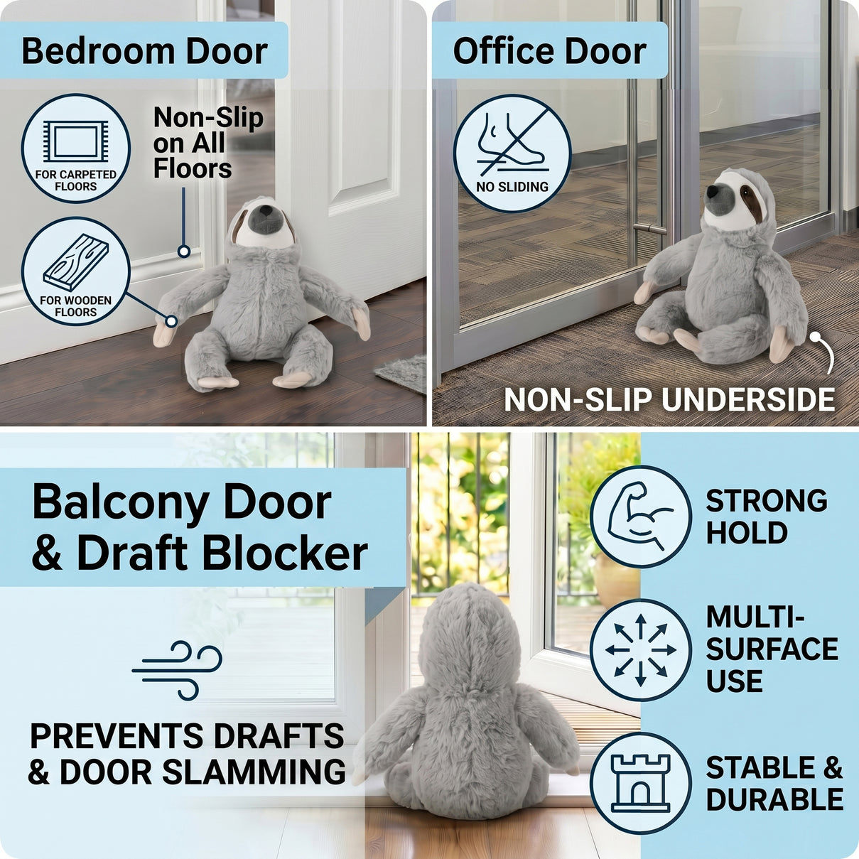 LIVMORE Decorative Plush Sloth Door Stopper (20x16x20 cm) - Grey V32519506 4