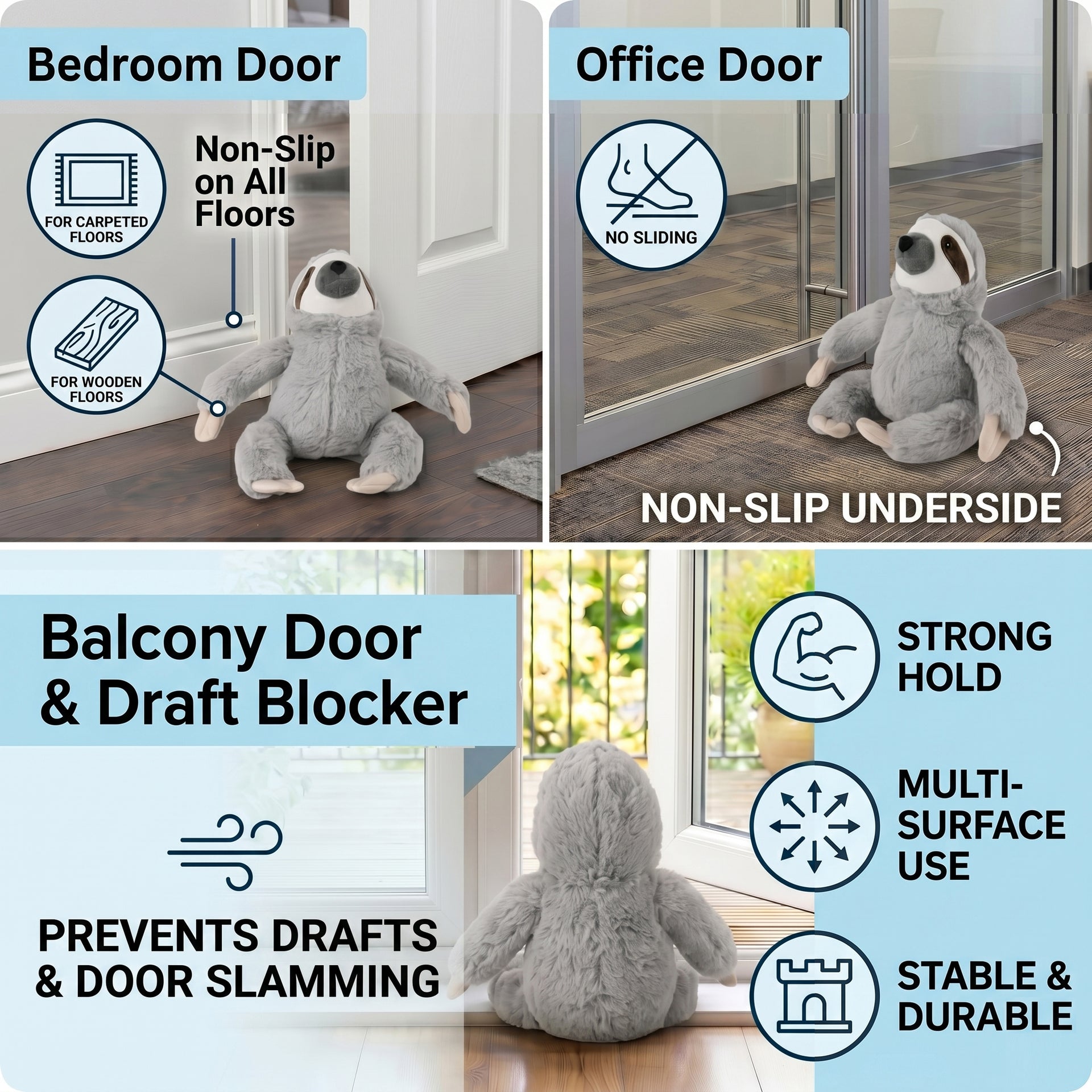 LIVMORE Decorative Plush Sloth Door Stopper (20x16x20 cm) - Grey V32519506 4