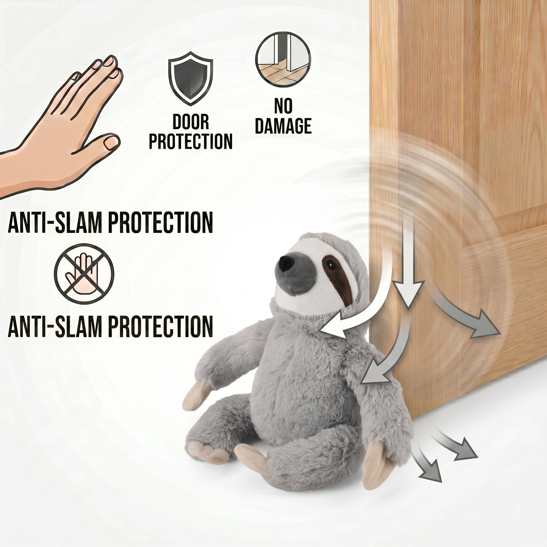 LIVMORE Decorative Plush Sloth Door Stopper (20x16x20 cm) - Grey V32519506 5