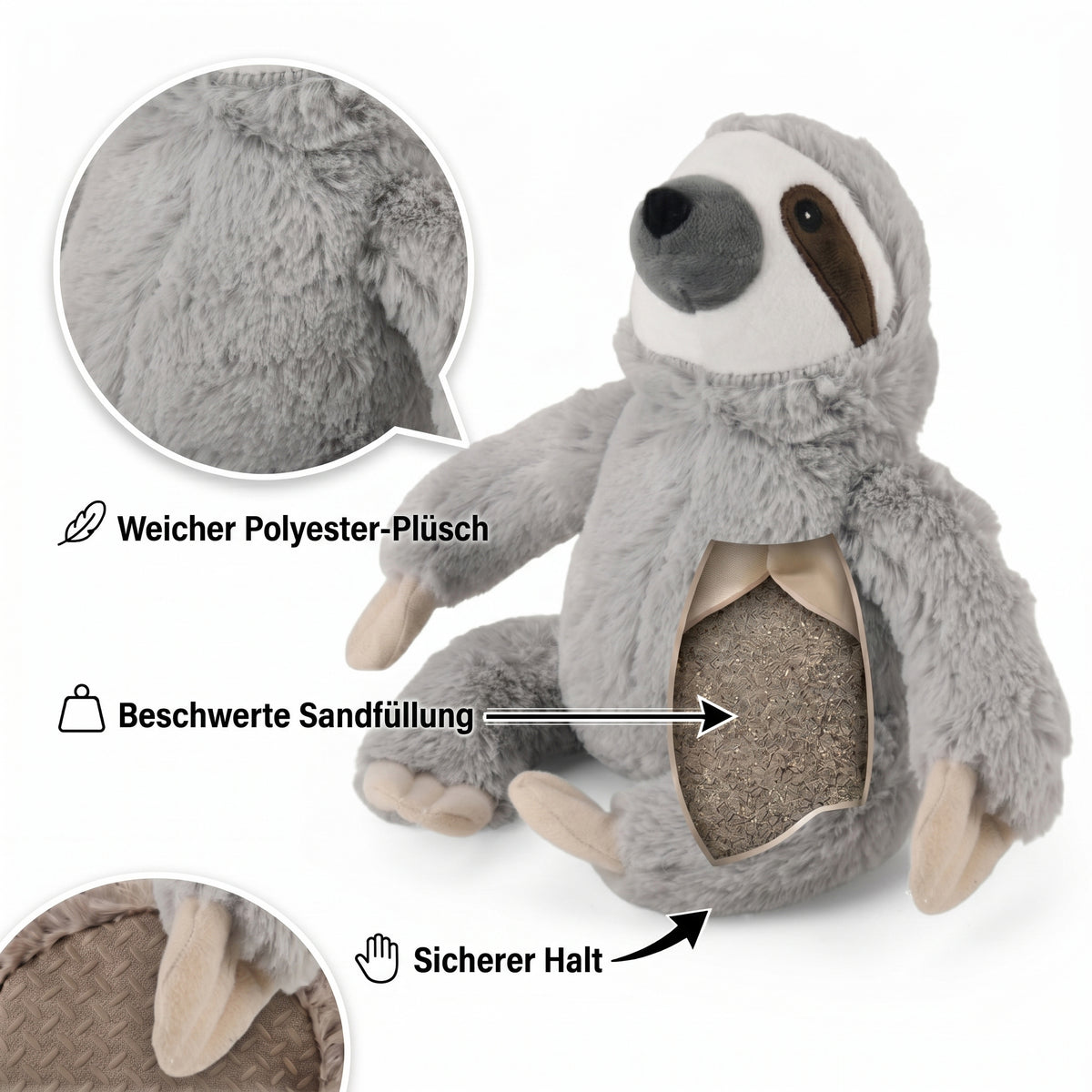 LIVMORE Decorative Plush Sloth Door Stopper (20x16x20 cm) - Grey V32519506 6