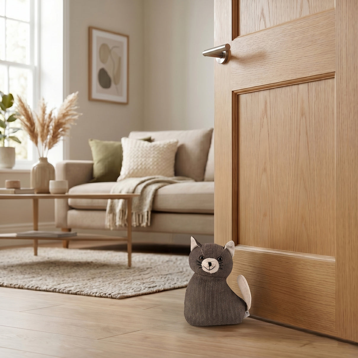 LIVMORE Decorative Plush Cat Door Stopper (15x10x 18 cm) - Grey V32519517 1