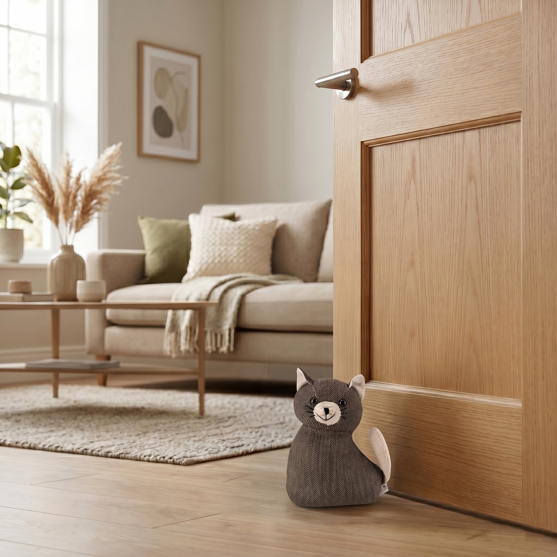 LIVMORE Decorative Plush Cat Door Stopper (15x10x 18 cm) - Grey V32519517 1