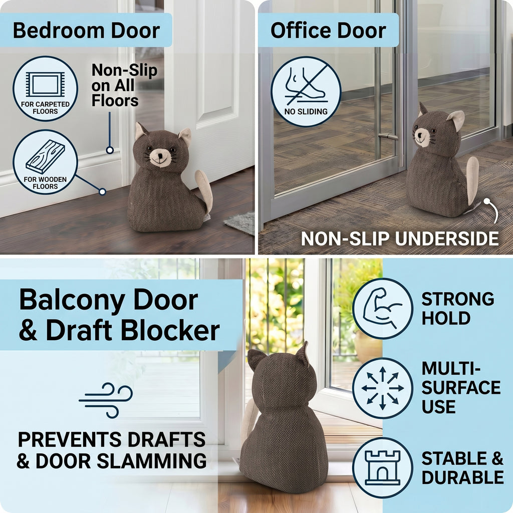 LIVMORE Decorative Plush Cat Door Stopper (15x10x 18 cm) - Grey_8481609_4