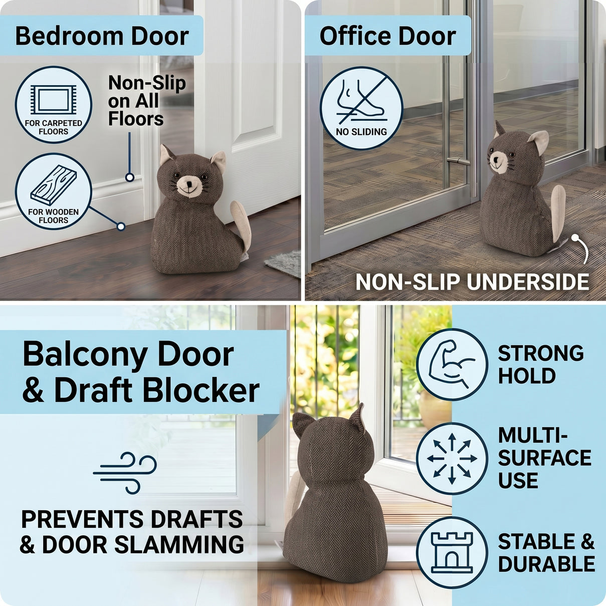 LIVMORE Decorative Plush Cat Door Stopper (15x10x 18 cm) - Grey V32519517 4