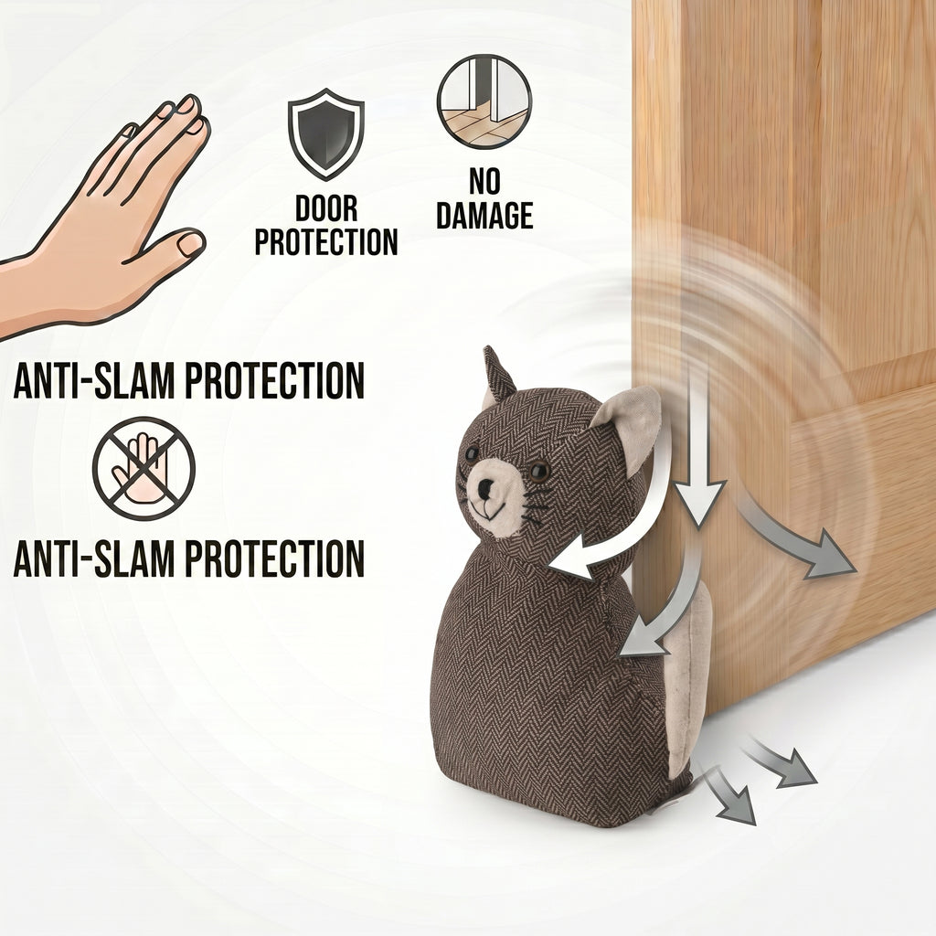 LIVMORE Decorative Plush Cat Door Stopper (15x10x 18 cm) - Grey_8481609_5