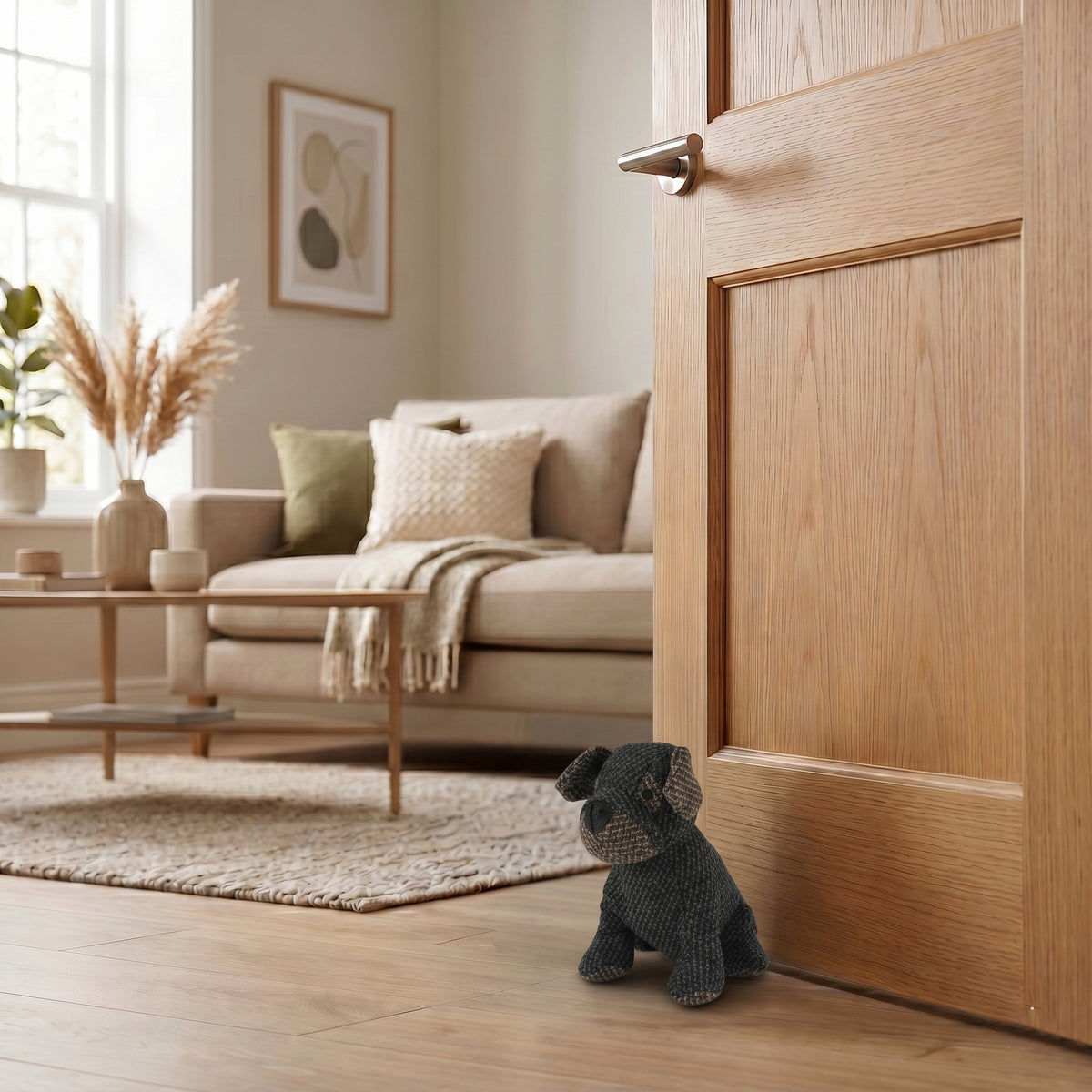 LIVMORE Decorative Plush Dog Door Stopper (22x18x19 cm) - Black V32519514 1