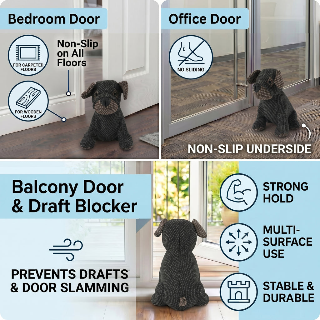 LIVMORE Decorative Plush Dog Door Stopper (22x18x19 cm) - Black_8481610_4