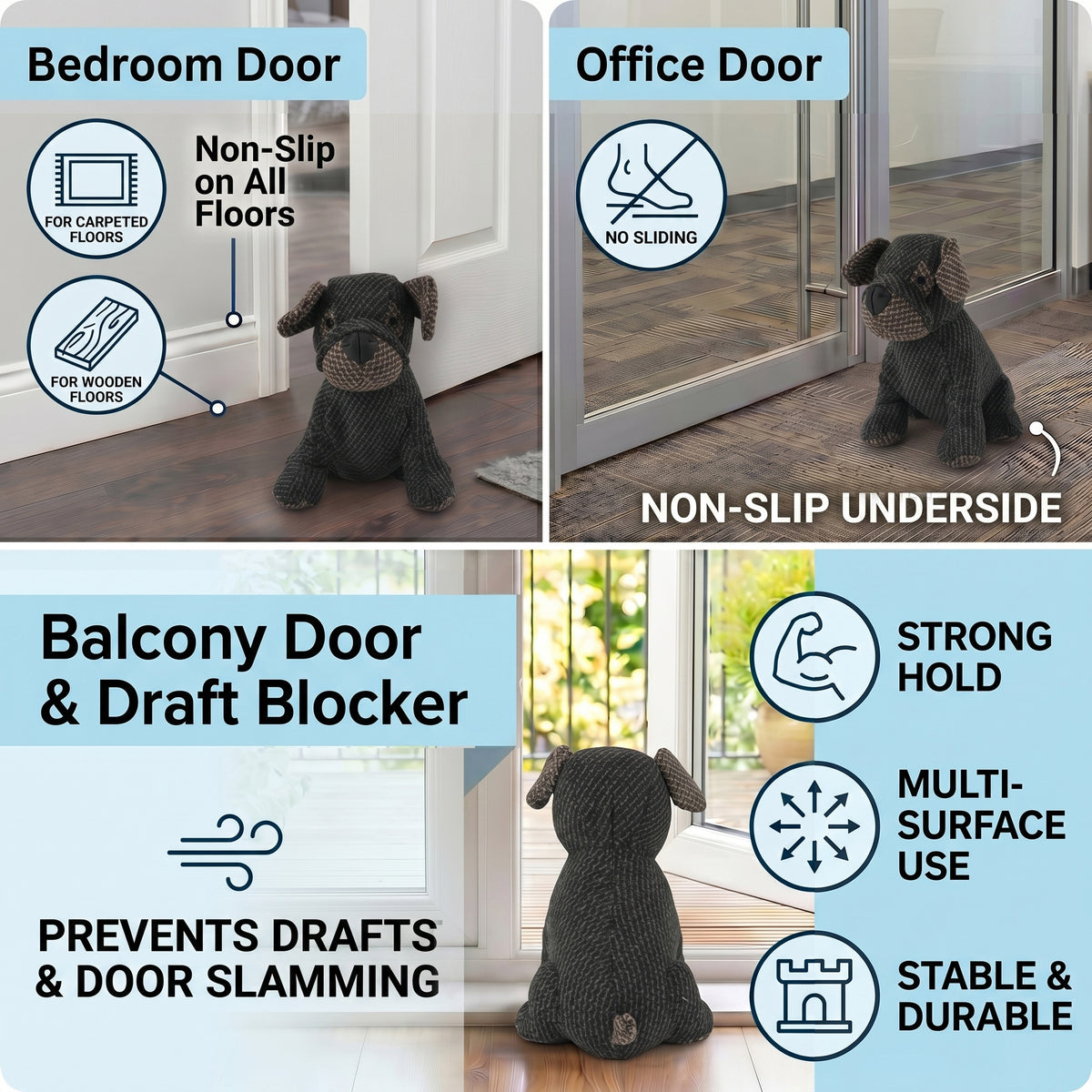 LIVMORE Decorative Plush Dog Door Stopper (22x18x19 cm) - Black V32519514 4