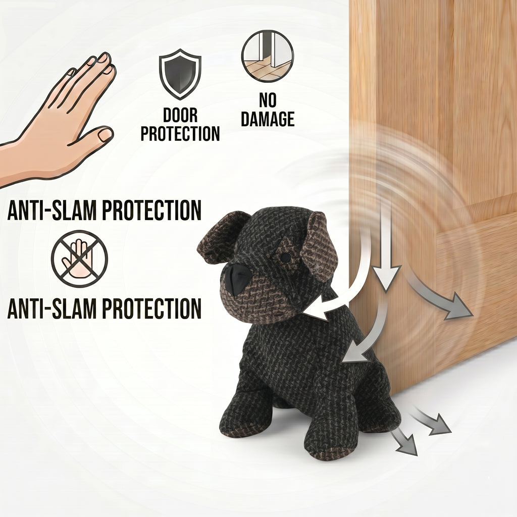 LIVMORE Decorative Plush Dog Door Stopper (22x18x19 cm) - Black_8481610_5