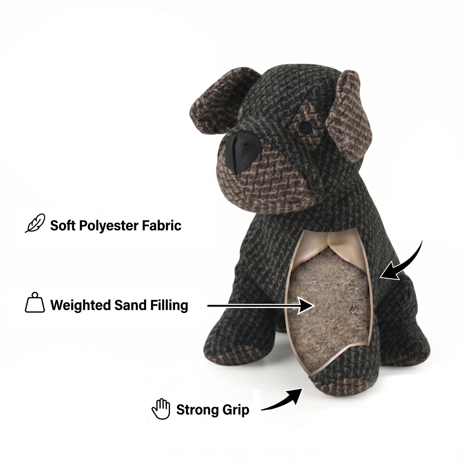 LIVMORE Decorative Plush Dog Door Stopper (22x18x19 cm) - Black V32519514 6