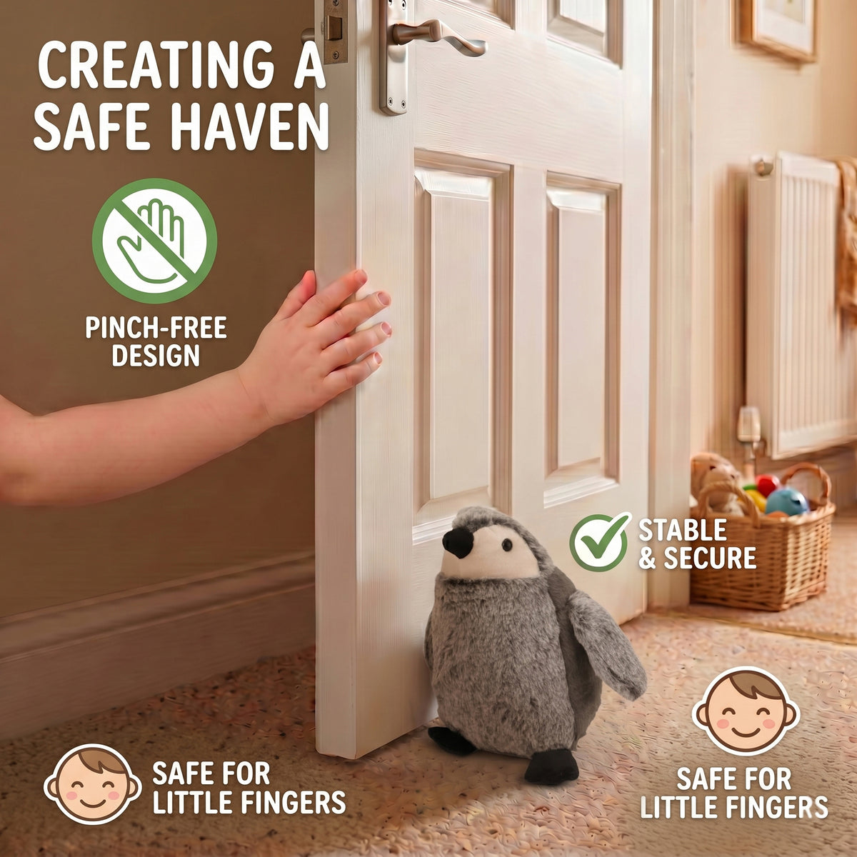 LIVMORE Decorative Plush Cat Door Stopper - Anti-Slam &amp; Lockout Protection &amp; Pinch-Free Safety (16x20x15 cm) - Grey V32519257 2