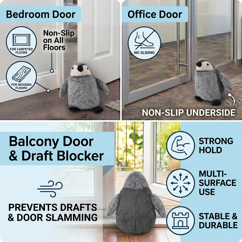 LIVMORE Decorative Plush Cat Door Stopper - Anti-Slam & Lockout Protection & Pinch-Free Safety (16x20x15 cm) - Grey_8481611_4
