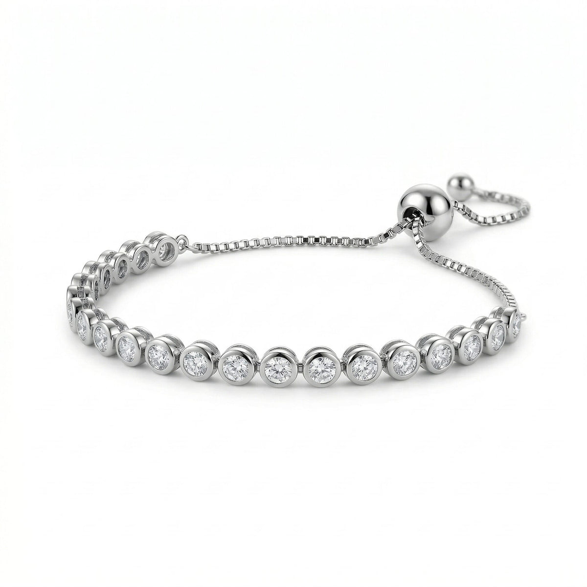 EverTrue White Diamond Adjustable Tennis Bolo Bracelet (Size - 10.5) with Illusion Setting in Silver Tone V32514647 0