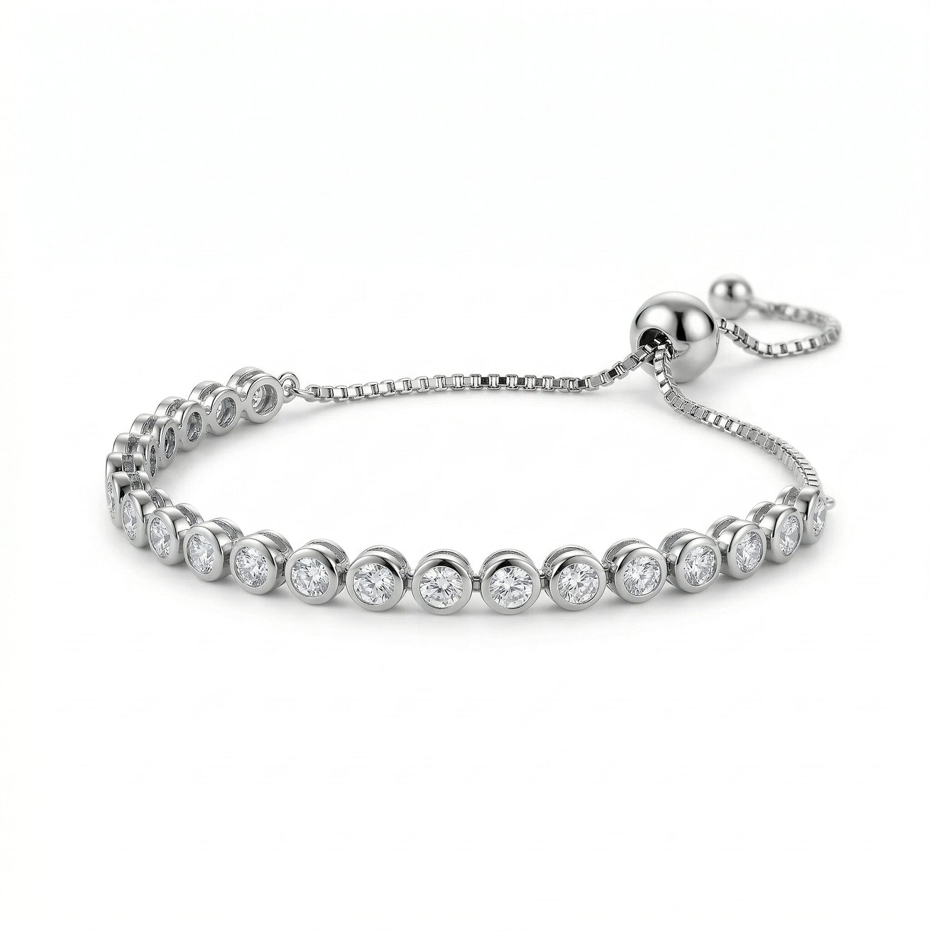 EverTrue White Diamond Adjustable Tennis Bolo Bracelet (Size - 10.5) with Illusion Setting in Silver Tone V32514647 0
