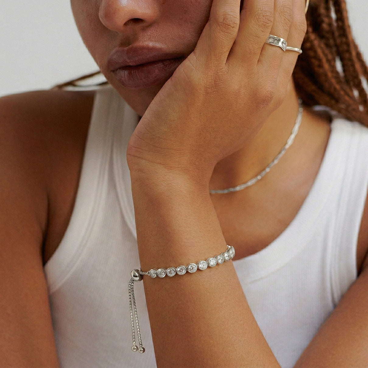 EverTrue White Diamond Adjustable Tennis Bolo Bracelet (Size - 10.5) with Illusion Setting in Silver Tone V32514647 3