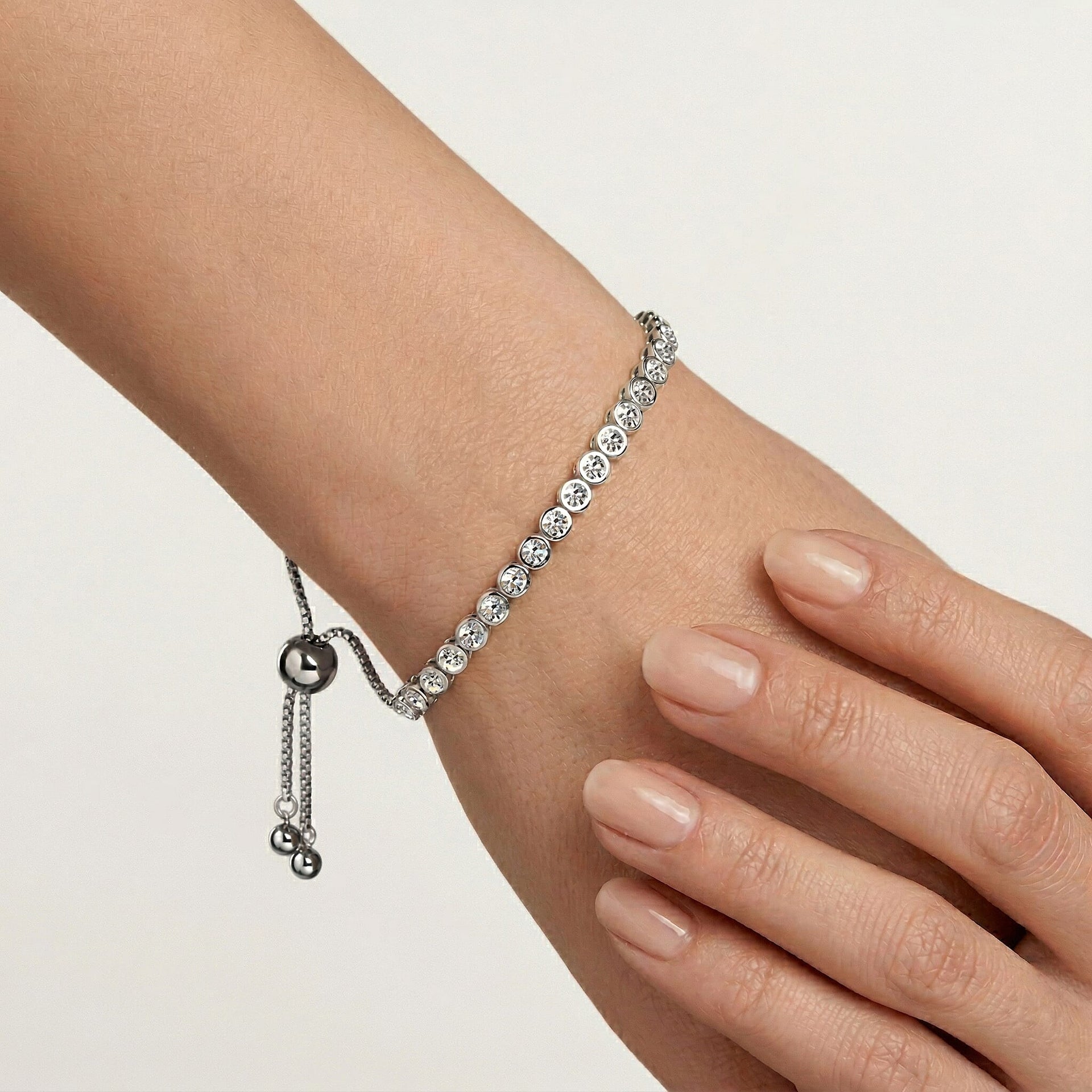 EverTrue White Diamond Adjustable Tennis Bolo Bracelet (Size - 10.5) with Illusion Setting in Silver Tone V32514647 4