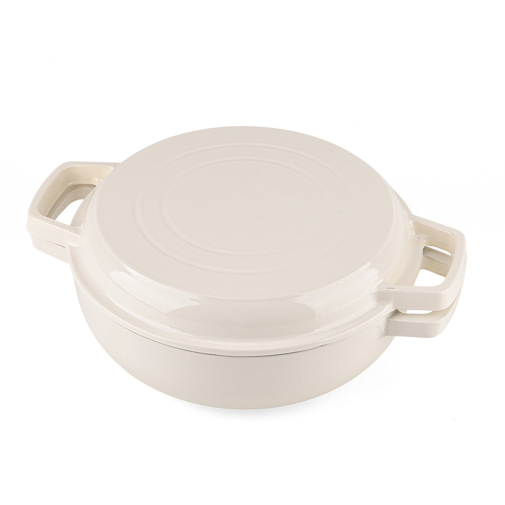 LIVMORE 2-in-1 Enameled Cast Iron Grill Pan with Reversible Grill Lid - LIFETIME WARRANTY White_8481720