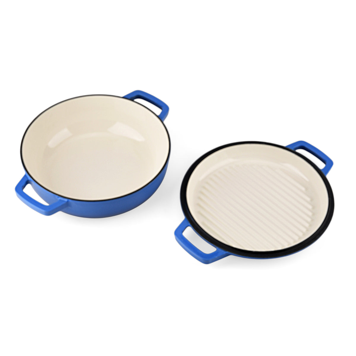 LIVMORE 2-in-1 Enameled Cast Iron Grill Pan with Reversible Grill Lid - LIFETIME WARRANTY - Blue 8481721 3
