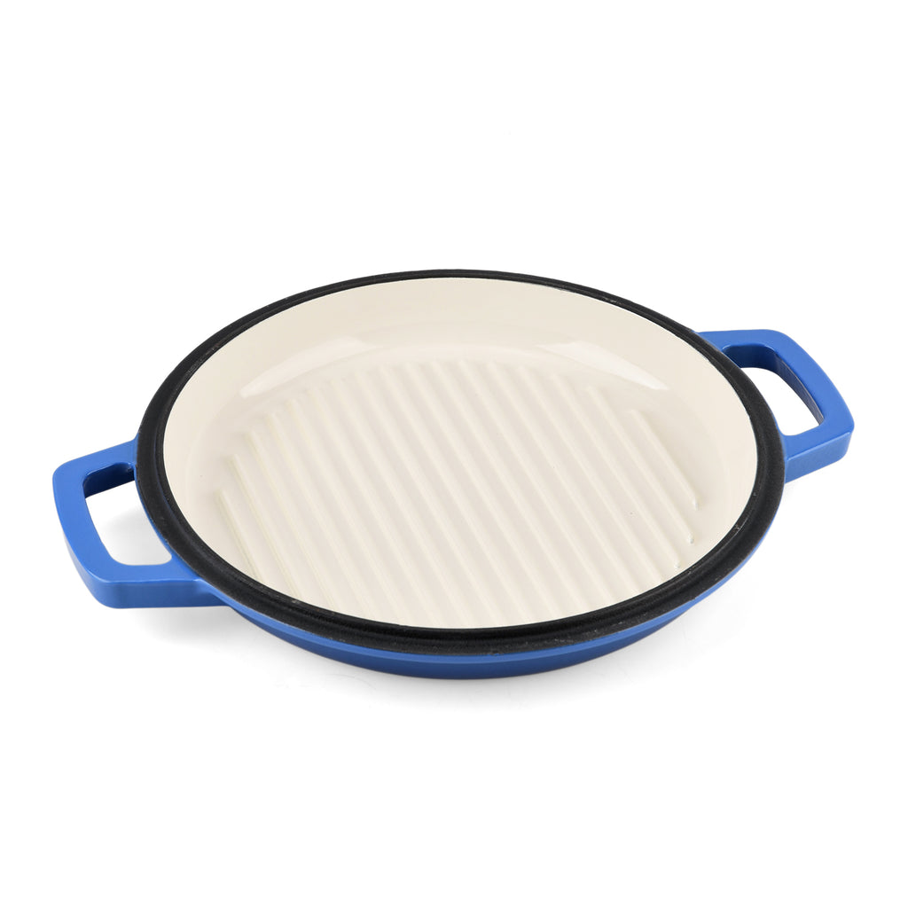 LIVMORE 2-in-1 Enameled Cast Iron Grill Pan with Reversible Grill Lid - LIFETIME WARRANTY - Blue_8481721_4