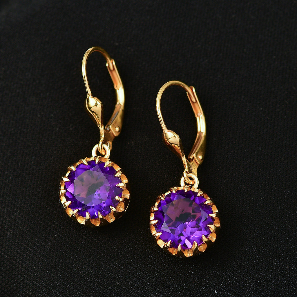 D'Joy AAA African Amethyst Solitaire Lever Back Earring in Yellow Gold Plated Sterling Silver 5.06 Ct._8482164_2