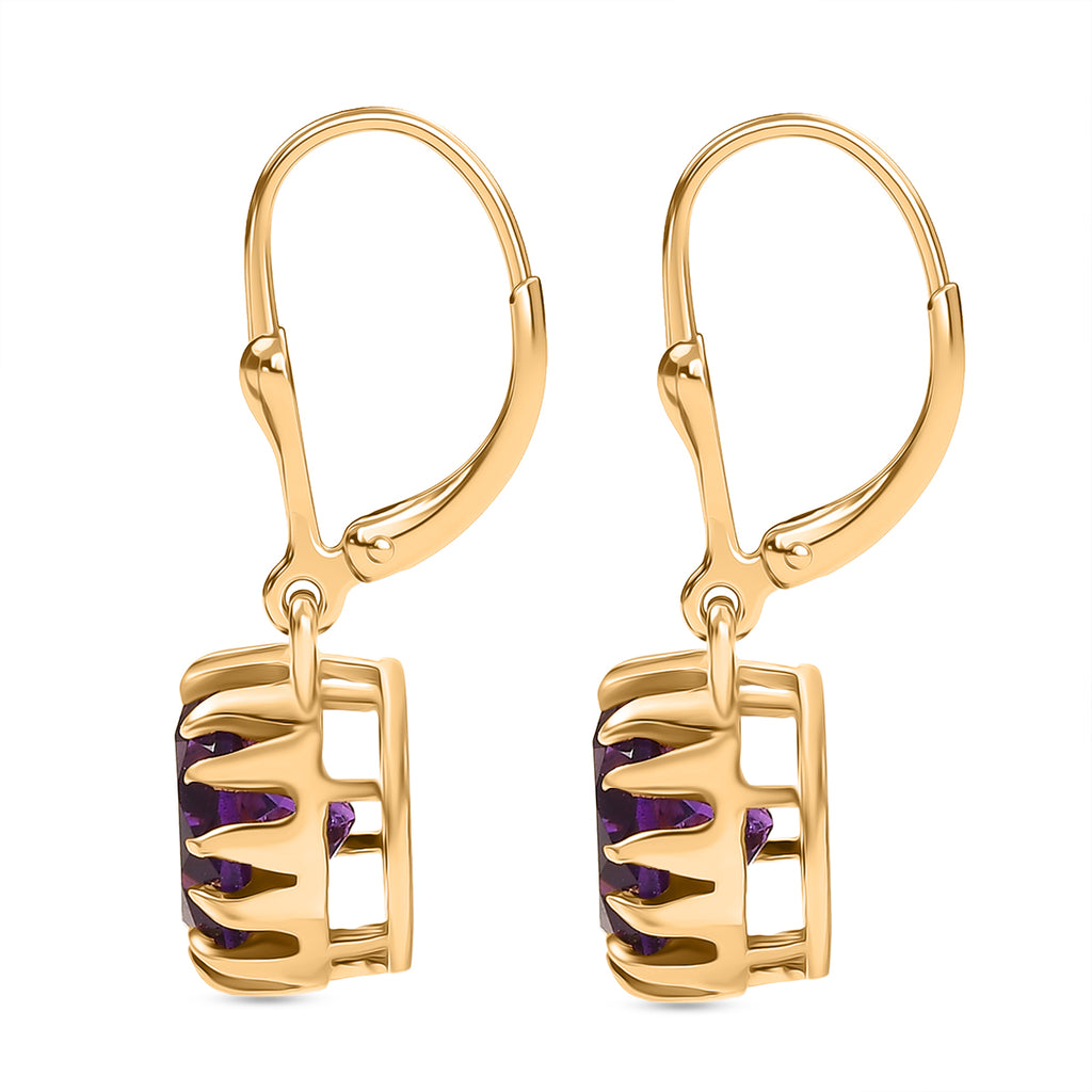 D'Joy AAA African Amethyst Solitaire Lever Back Earring in Yellow Gold Plated Sterling Silver 5.06 Ct._8482164_3