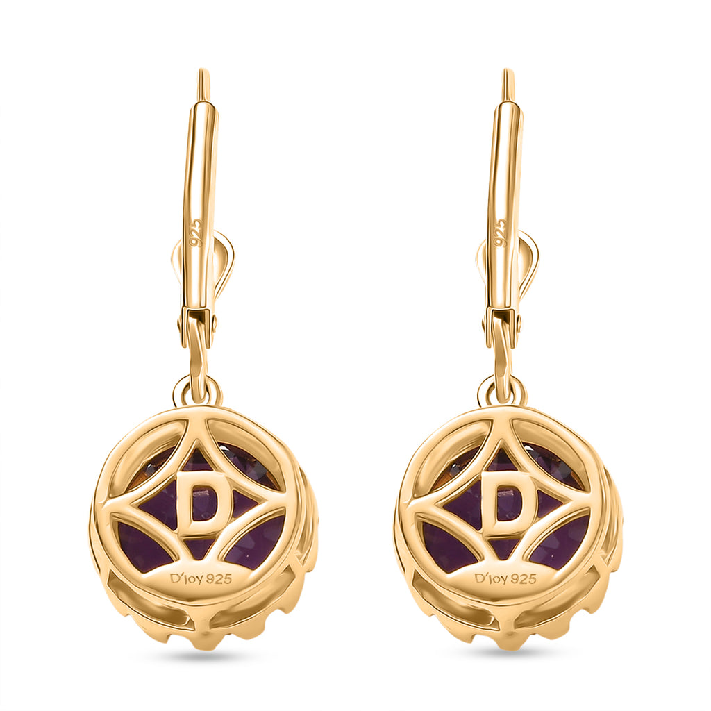 D'Joy AAA African Amethyst Solitaire Lever Back Earring in Yellow Gold Plated Sterling Silver 5.06 Ct._8482164_4