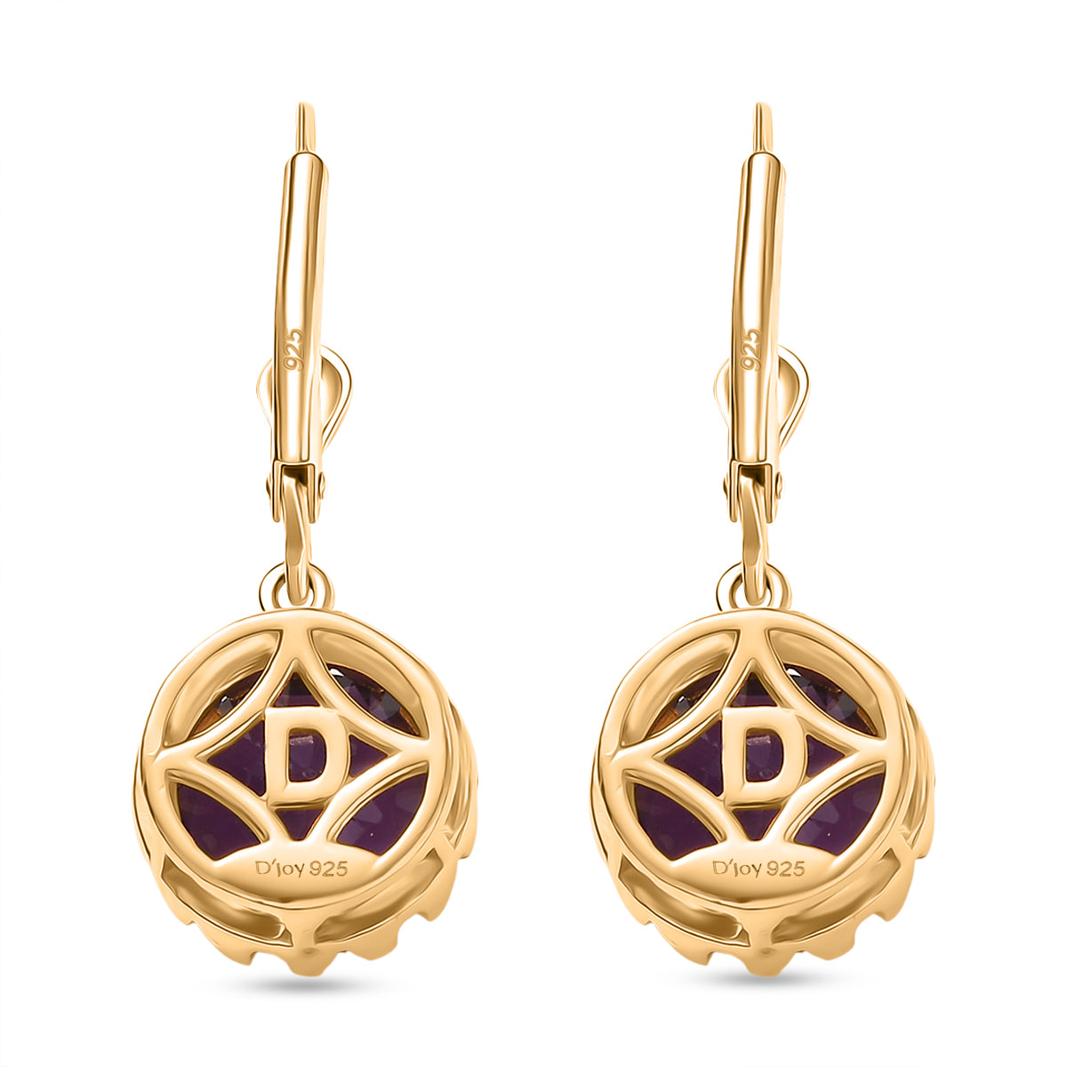 D'Joy AAA African Amethyst Solitaire Lever Back Earring in Yellow Gold Plated Sterling Silver 5.06 Ct. V32514366 5