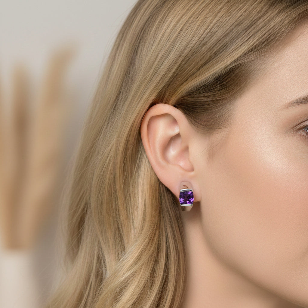 D'Joy - AAA African Amethyst Solitaire Hoop Earring in Platinum Overlay Sterling Silver 3.00 Ct. 8482165 2