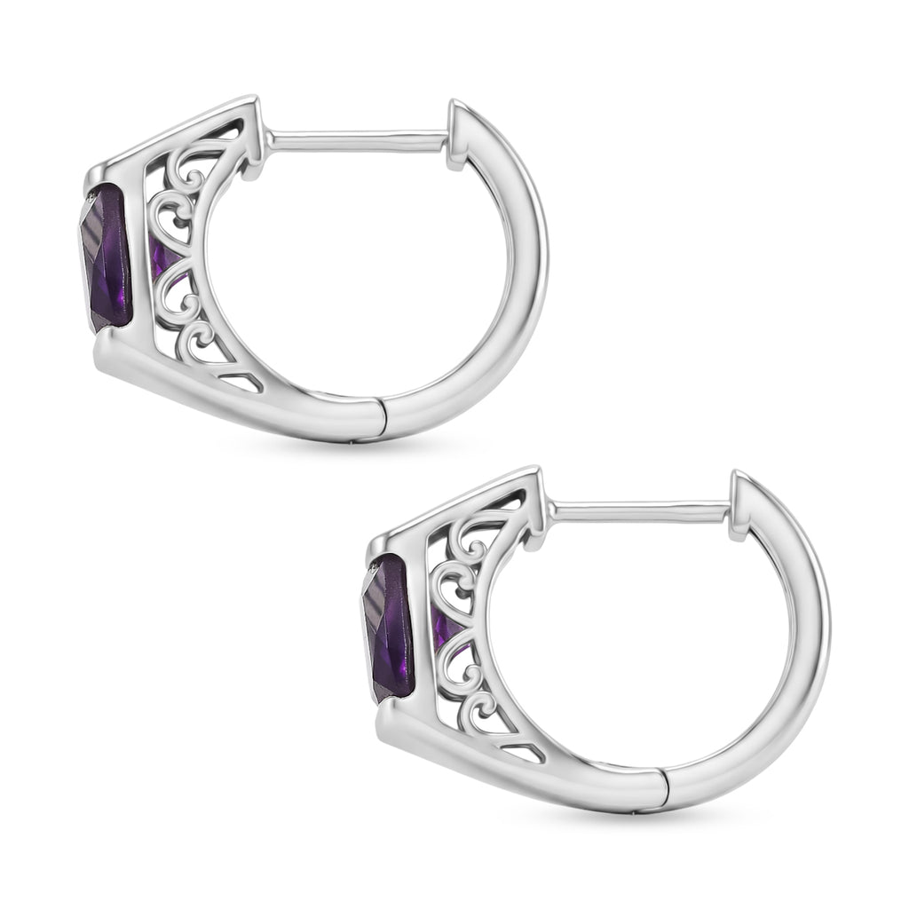 D'Joy - AAA African Amethyst Solitaire Hoop Earring in Platinum Overlay Sterling Silver 3.00 Ct._8482165_3