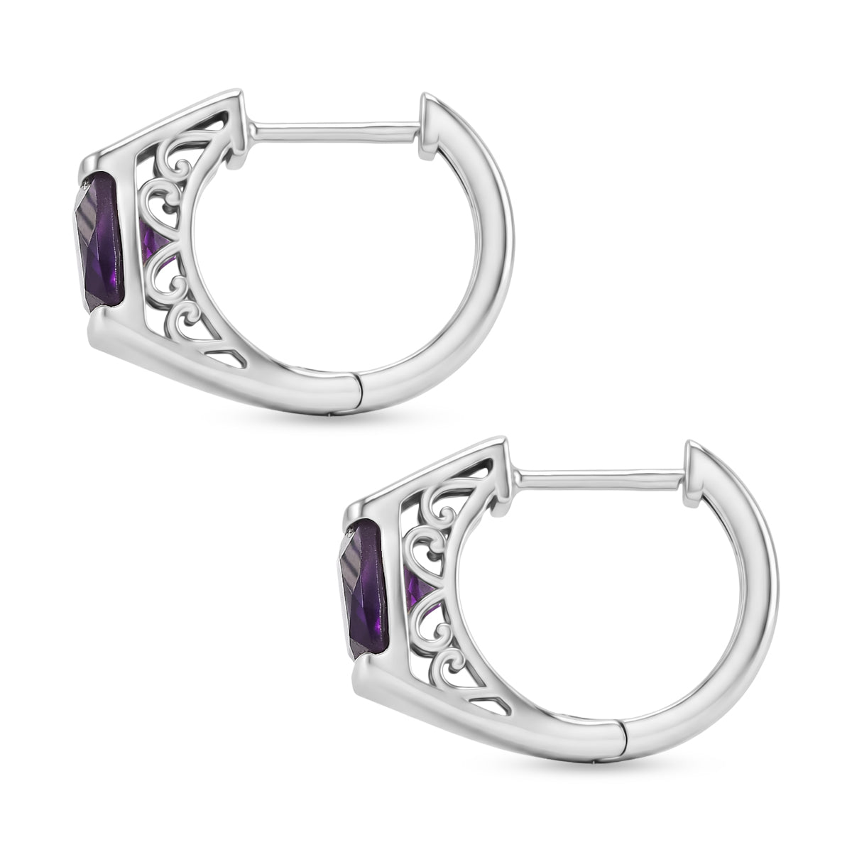 D'Joy - AAA African Amethyst Solitaire Hoop Earring in Platinum Overlay Sterling Silver 3.00 Ct. 8482165 3