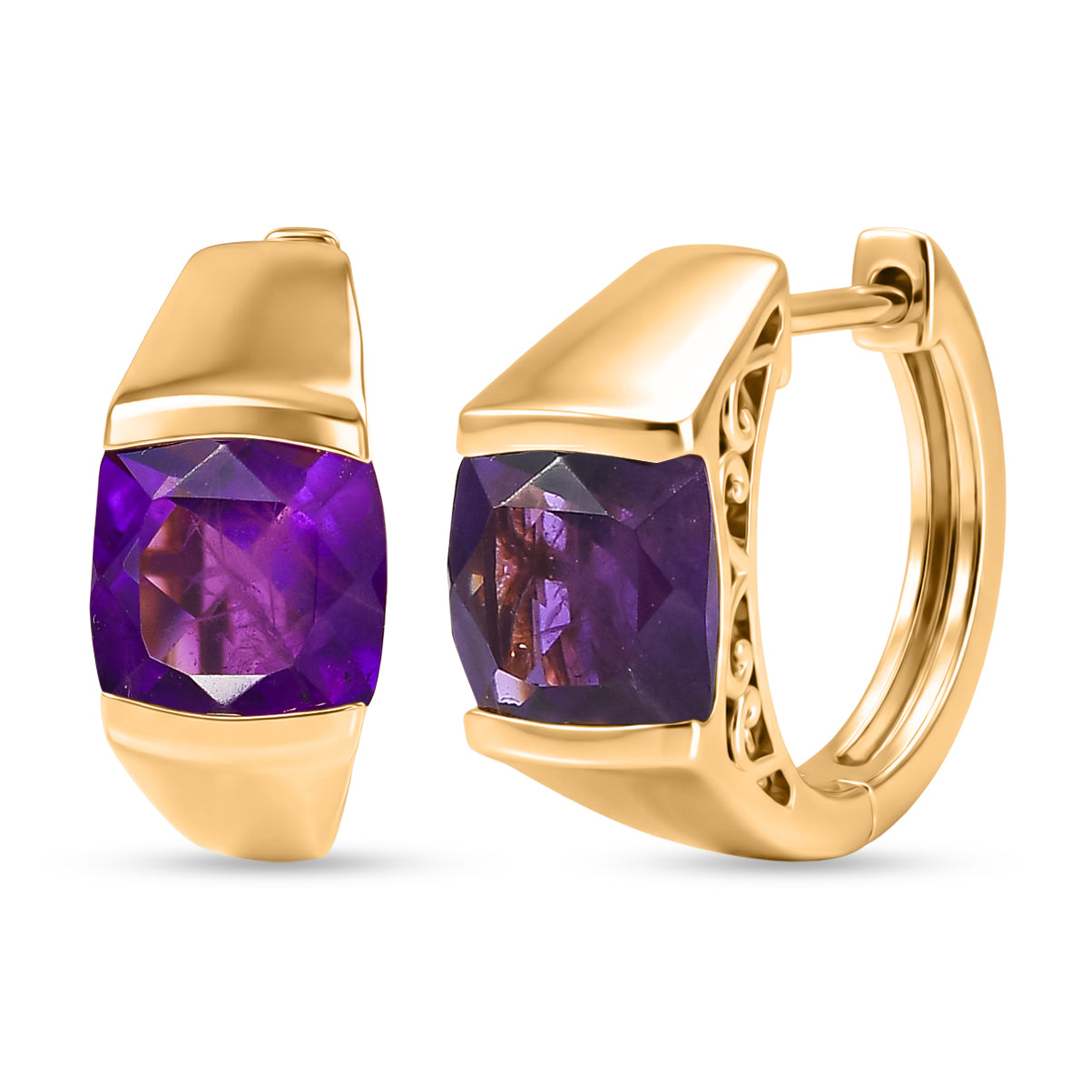 D'Joy - African Amethyst Solitaire Hoop Earring in Yellow Gold Plated Sterling Silver 3.00 Ct. 8482166 0