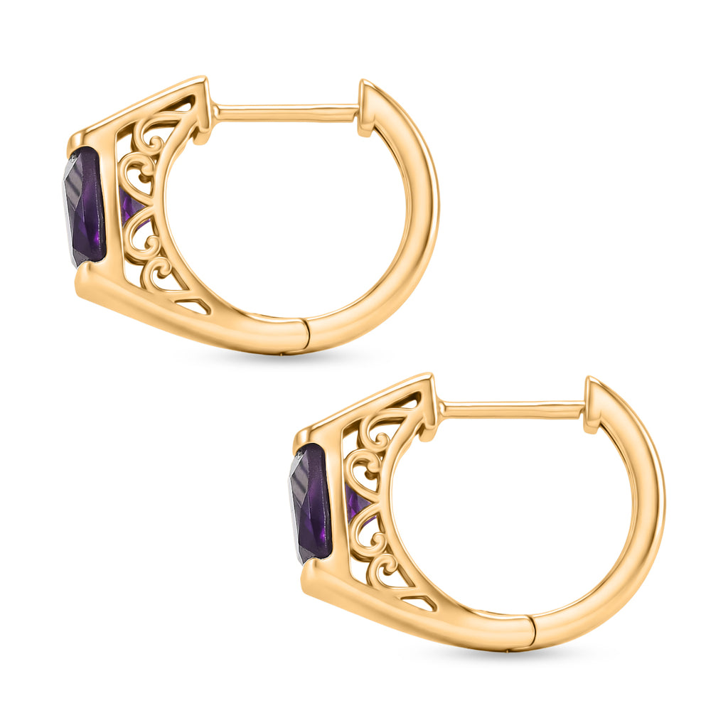 D'Joy - African Amethyst Solitaire Hoop Earring in Yellow Gold Plated Sterling Silver 3.00 Ct._8482166_3
