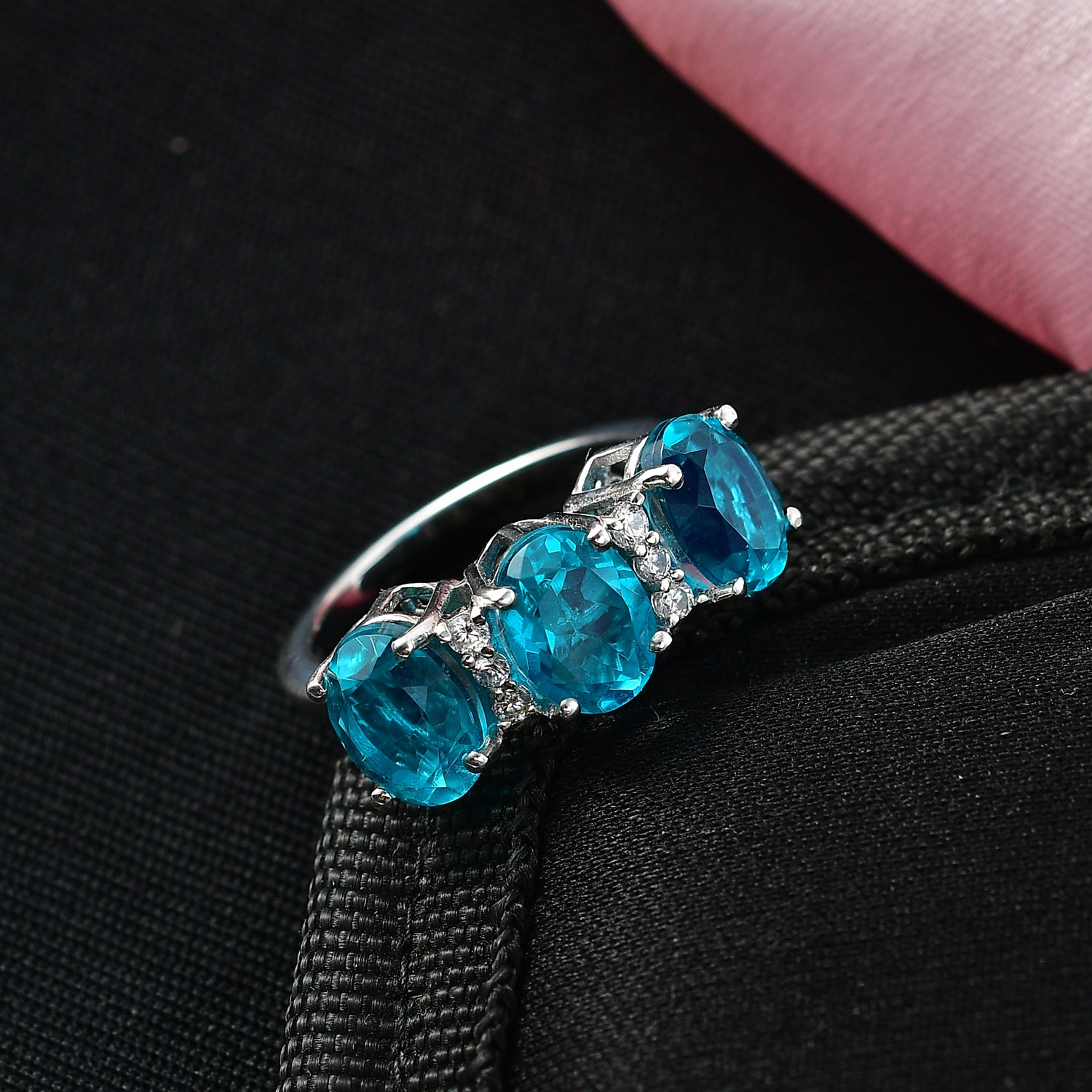 D'Joy Capri Blue Quartz &amp; White Zircon 3 Stone Ring in Platinum Overlay Sterling Silver 4.79 Ct. 8482192 3