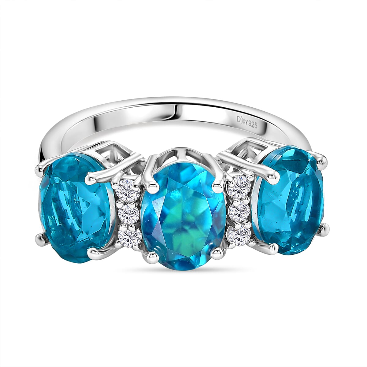 D'Joy Capri Blue Quartz &amp; White Zircon 3 Stone Ring in Platinum Overlay Sterling Silver 4.79 Ct. V32490472 0